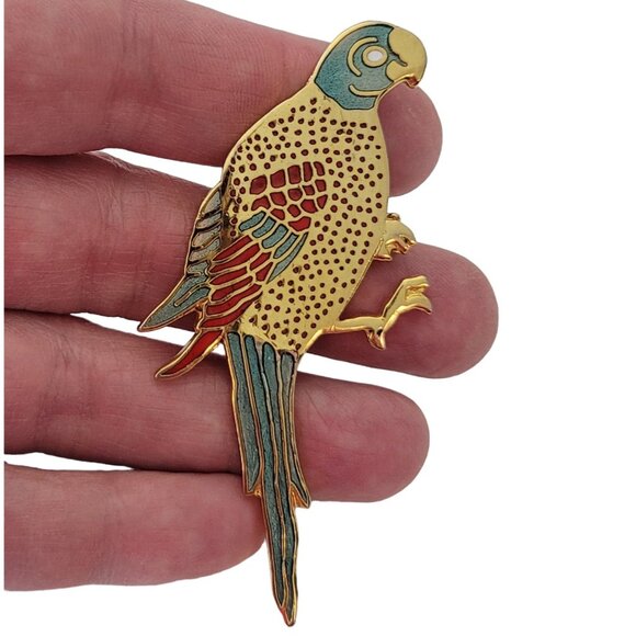 MMA Metropolitan Museum of Art Parrot Macaw Bird Brooch, Signed E698 - Picture 2 of 8